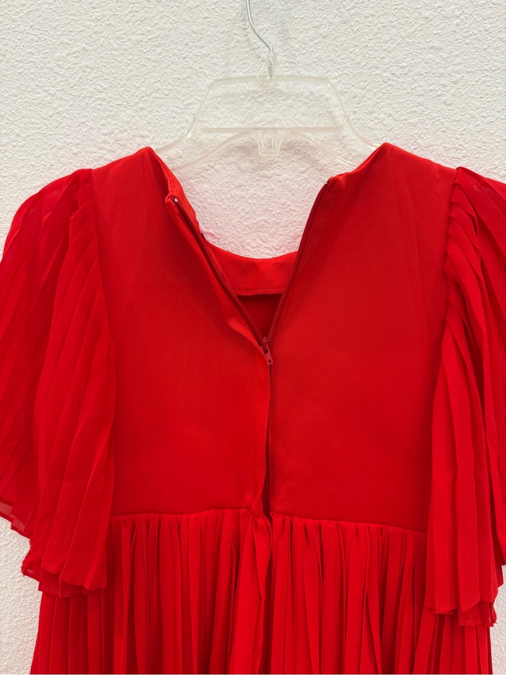 NEW deux par deux Red Pleated Party Dress with Floral and perl Bead Accents - Picture 4 of 6